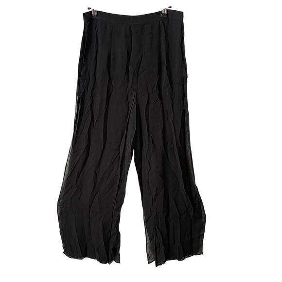 Tadashi 10 Palazzo Sheer Pants Wide Leg Black Flowy Vintage Layered VTG - Picture 1 of 14